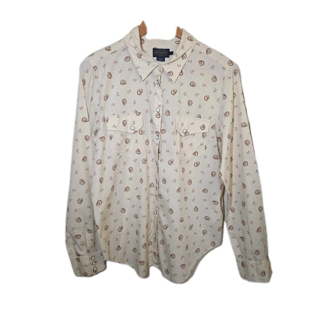 Pendleton Gambler Pearl Snap Shirt Cowgirl Western Floral Horsehoes Women L $119 - Picture 2 of 12